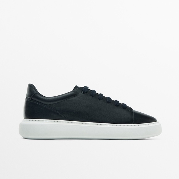 NWT. Massimo Dutti Blue Leather Sneakers/Trainers. Size 7.